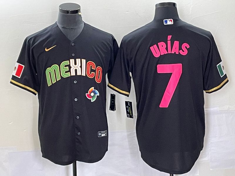 Men 2023 World Cub Mexico 7 Urias Black pink Nike MLB Jersey13